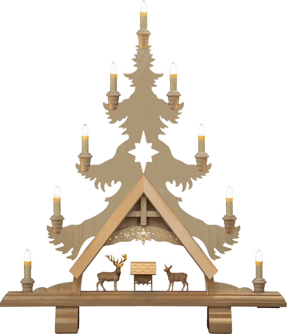 Kleine Fichte mit Himmel Motiv Hirsch mit Futterkrippe