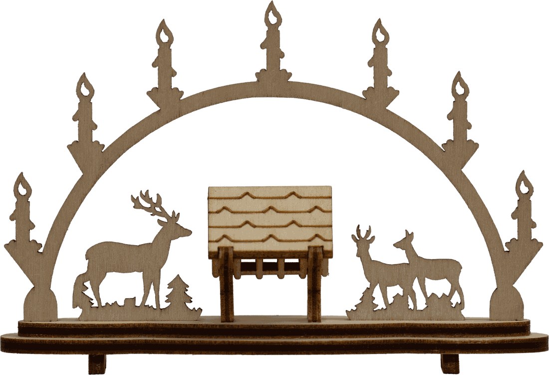 Mini Schwibbogen Klein Motiv Rehe mit Futterkrippe